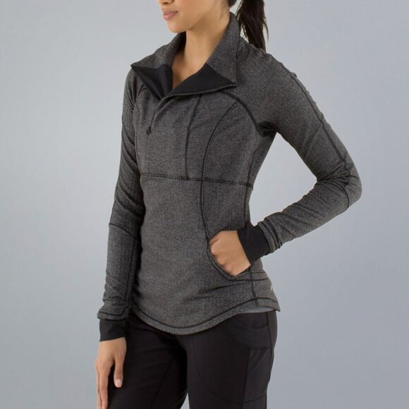 Lululemon Women's Size 6 Black Herringbone Base Runner 1/2 Zip Pullover Sweater - Picture 1 of 6